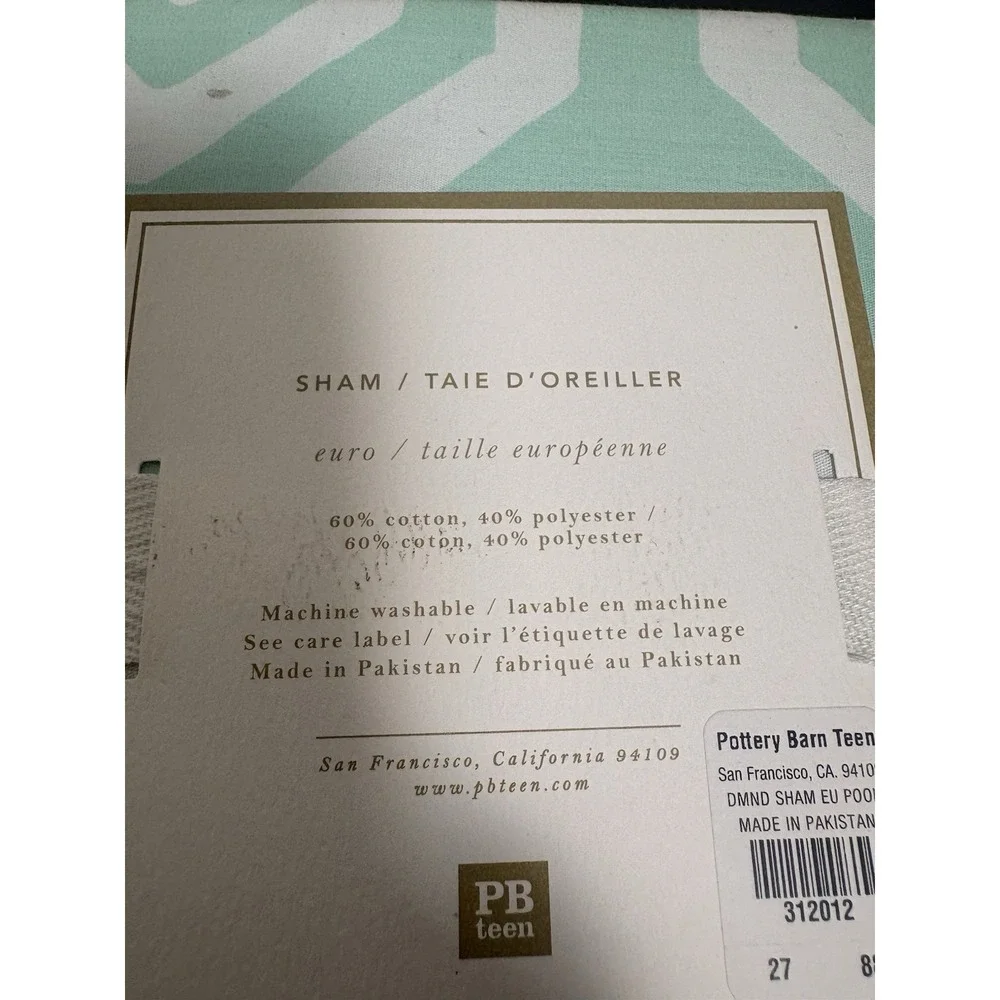 Pottery Barn Teen Diamond Pop Sham Pillow Euro Light Pool Cotton Blend